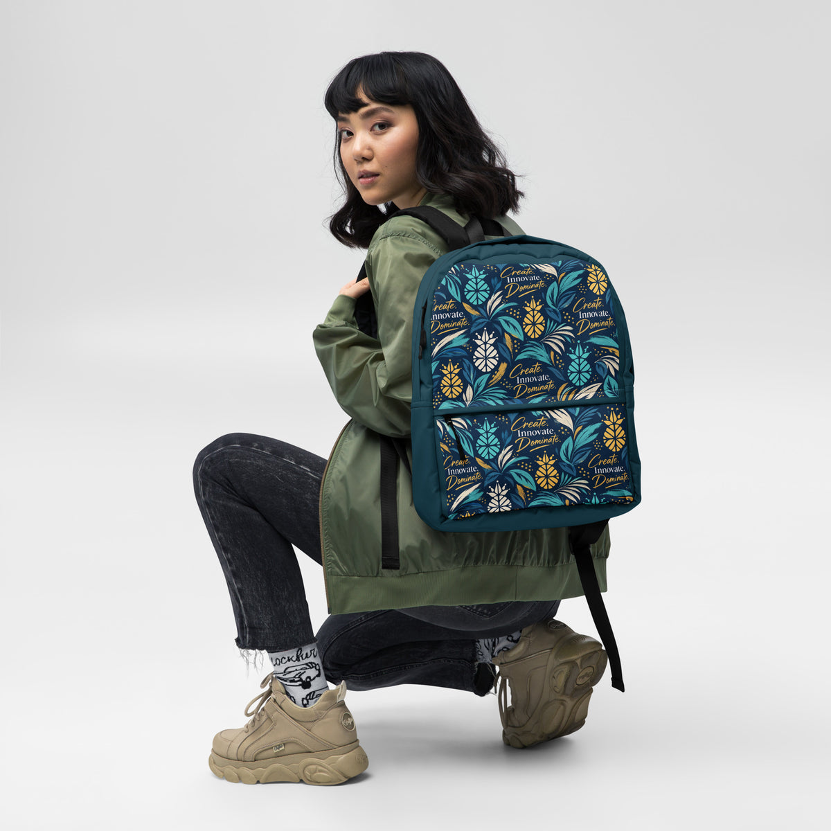 Create. Innovate. Dominate. Backpack Inspirational Gear for Work, Travel & Everyday Life