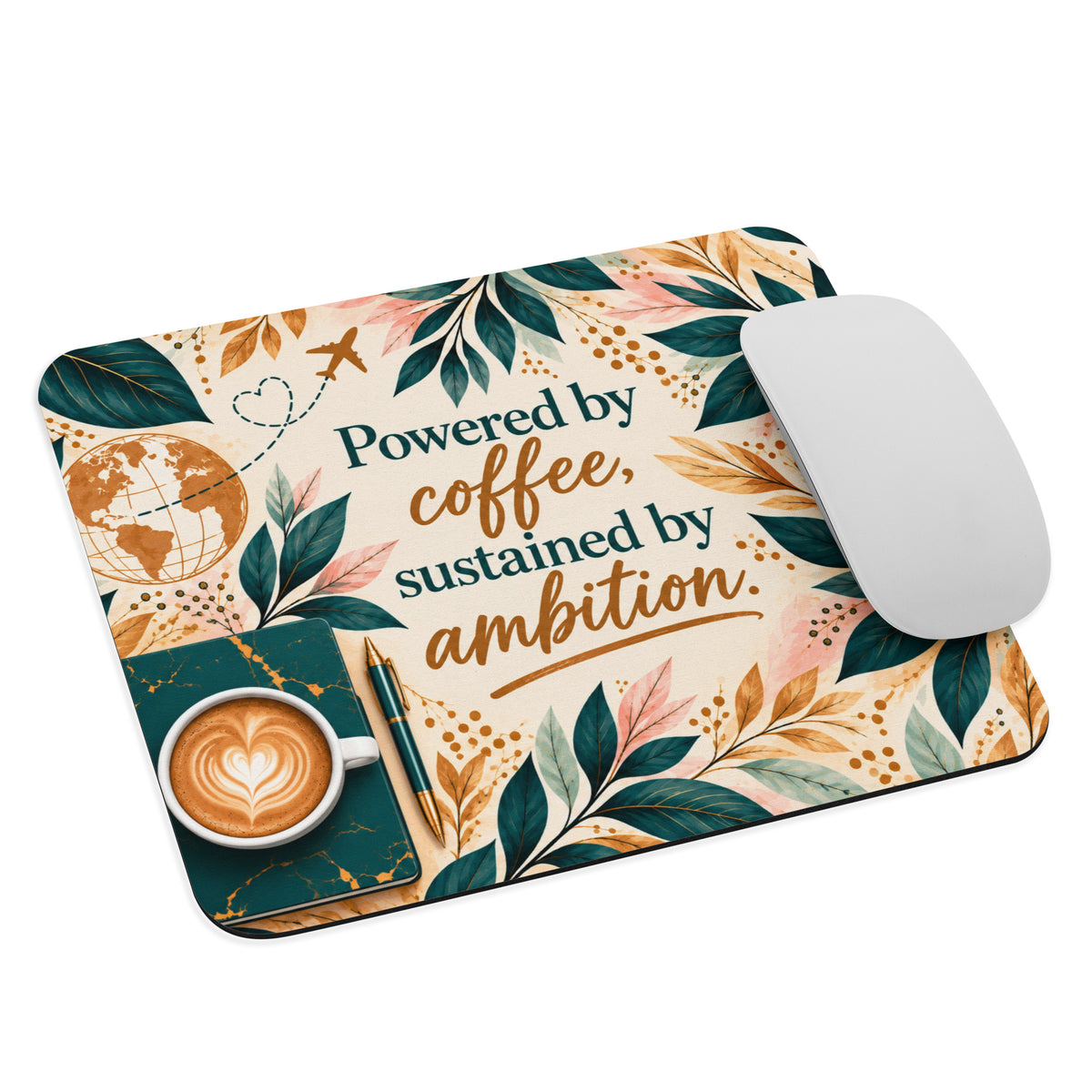 Coffee & Ambition Mouse pad,  Motivational Art for Work, Office, Student, Entrepreneur